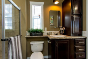 Image shows standard bathroom sink and standard elongated commode.
